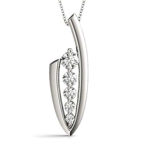 White gold Channel Set Round Diamond Pendant with Bar Prong Setting