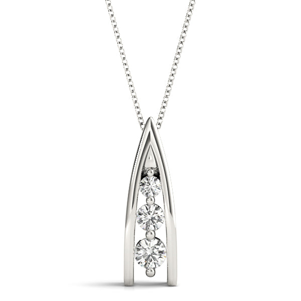 Silver Channel Set Round Diamond Prong Pendant