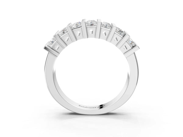 White gold Channel Set Round Diamond Step Band with Bar Prong Setting