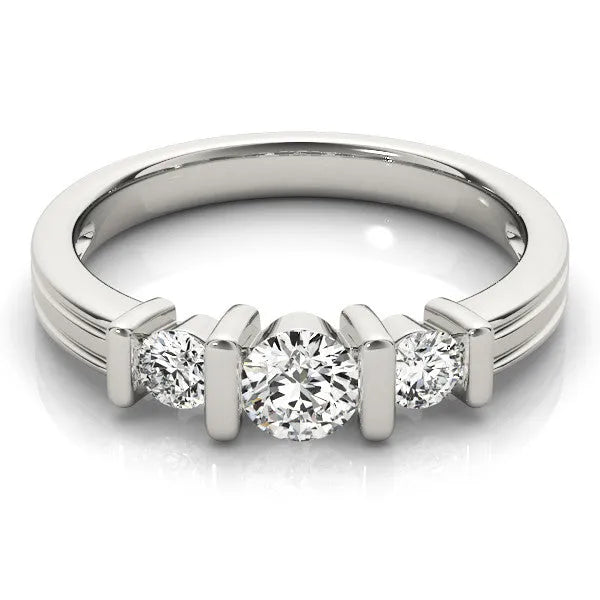 White gold Channel Set Round Diamond Trio Bar Prong Ring