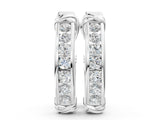 Silver 3.20 Carat E VS Channel-Set Round Diamond Two-Tone Hoop Earrings with Claw Prong Setting