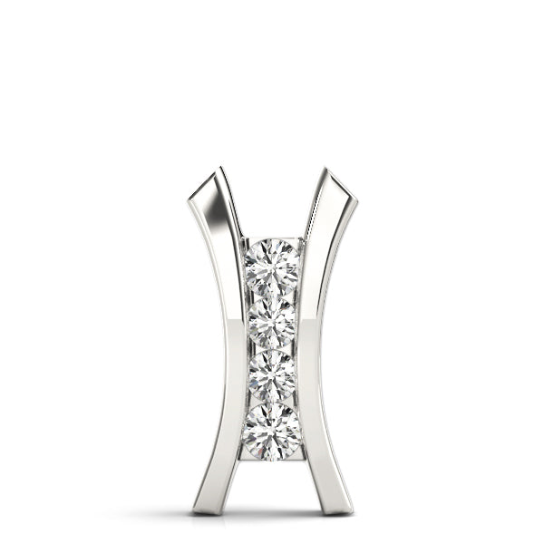 Silver Channel Set Round Diamond V-Prong Pendant