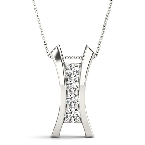 White gold Channel Set Round Diamond V-Prong Pendant