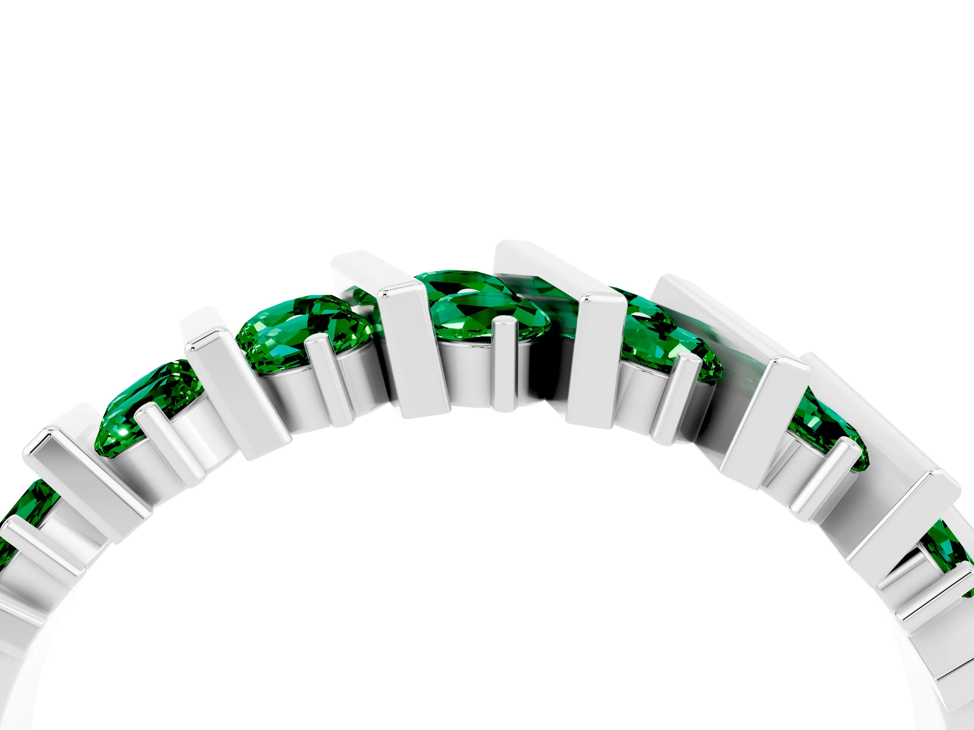 White gold Channel Set Round Emerald Anniversary Band with Vertical Prongs_10