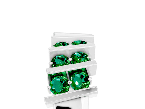 White gold Channel Set Round Emerald Anniversary Band with Vertical Prongs_11