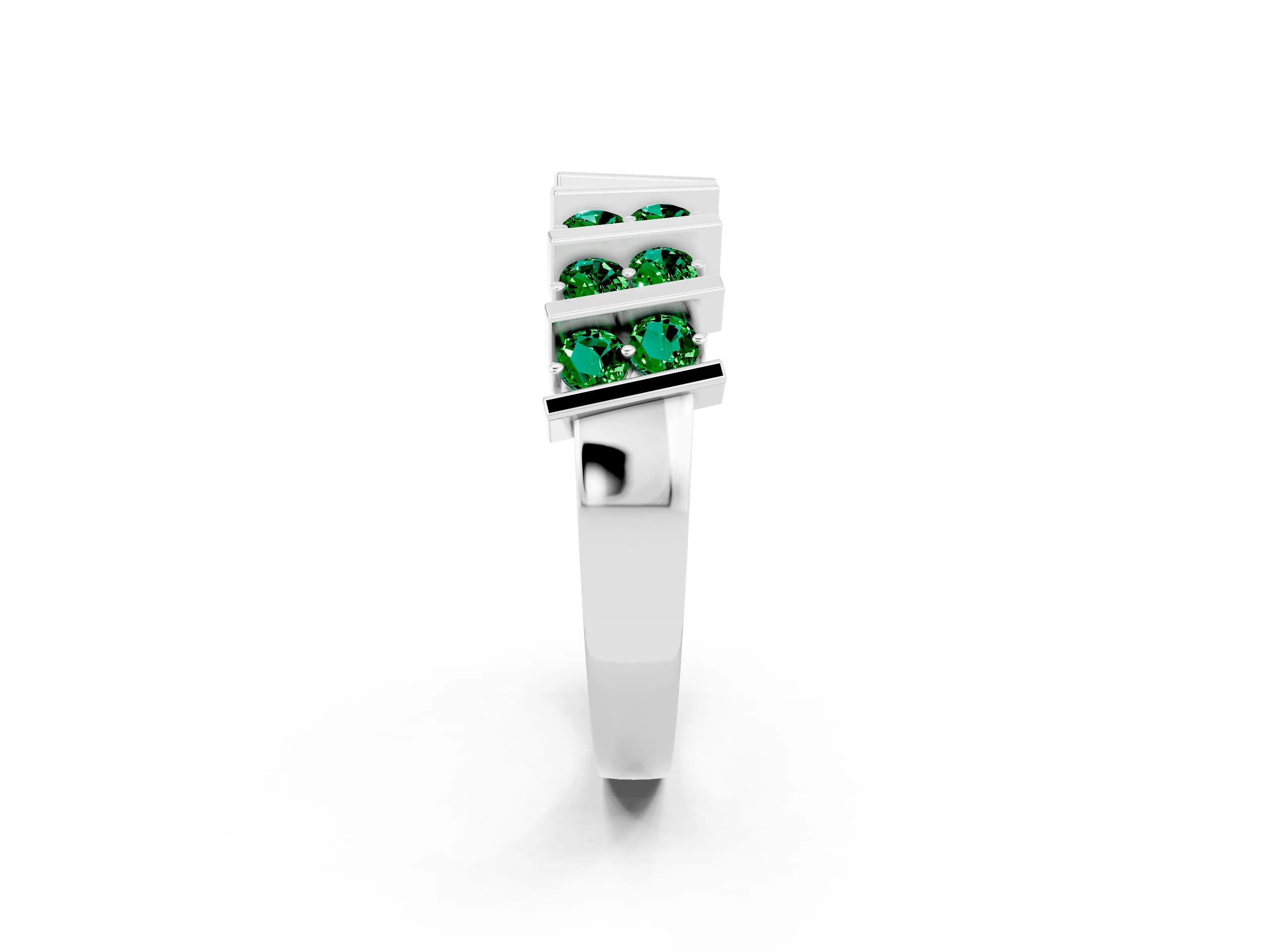 White gold Channel Set Round Emerald Anniversary Band with Vertical Prongs_8