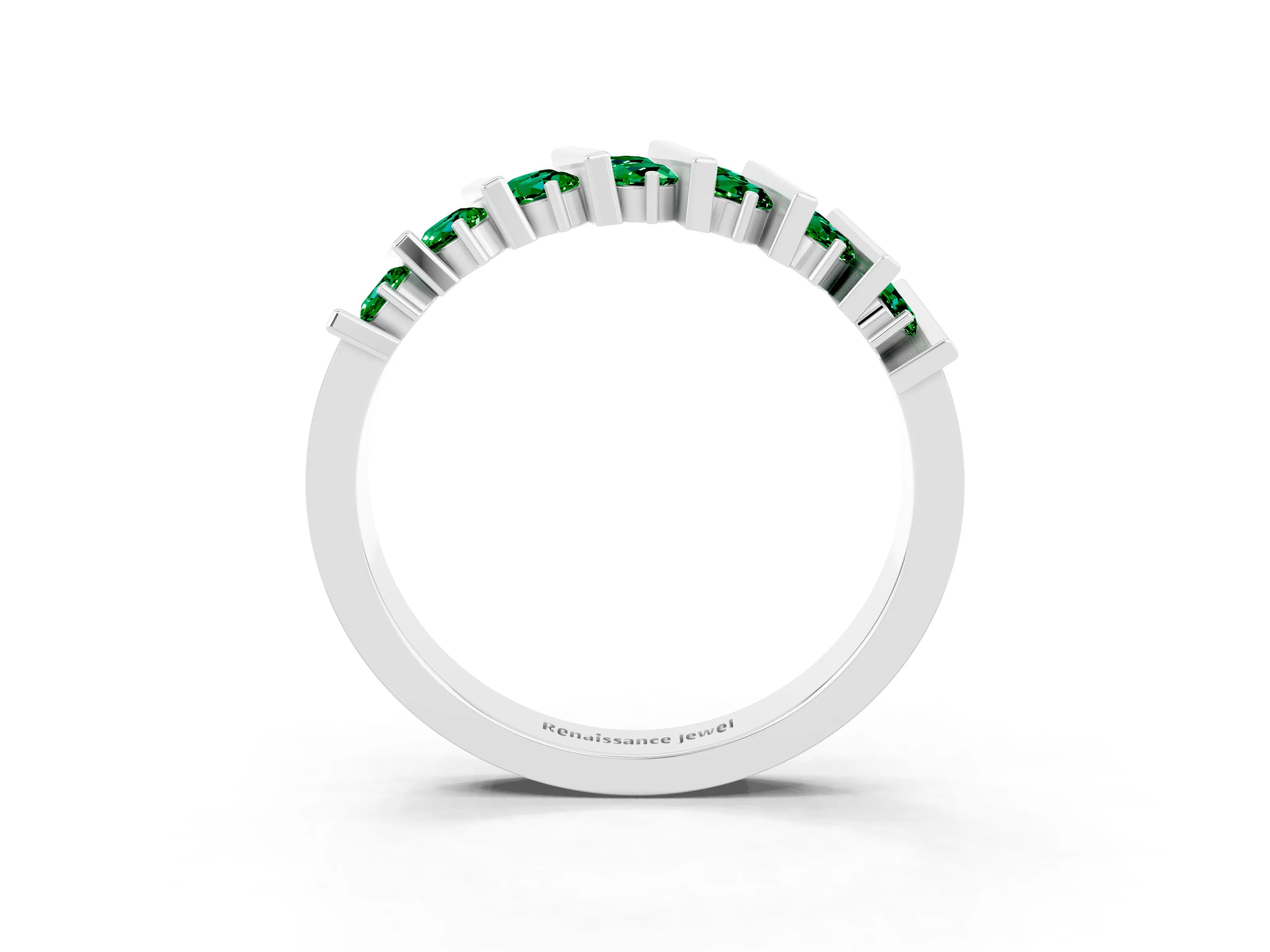 White gold Channel Set Round Emerald Anniversary Band with Vertical Prongs_9