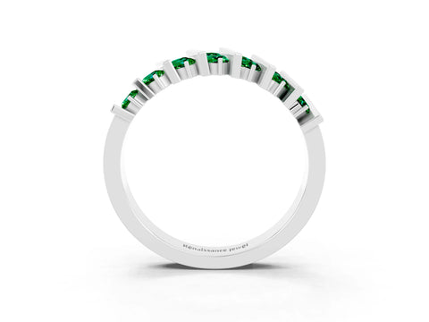White gold Channel Set Round Emerald Anniversary Band with Vertical Prongs_9