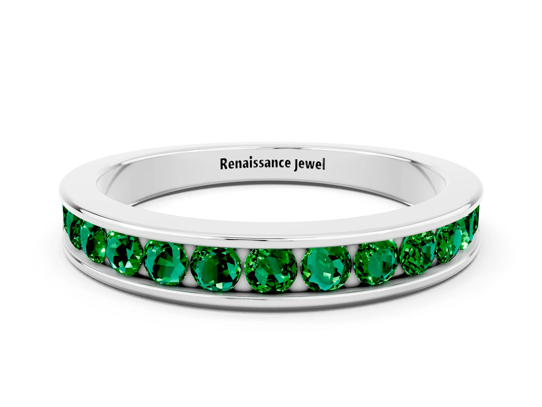 White gold Channel Set Round Emerald Eternity Band_6