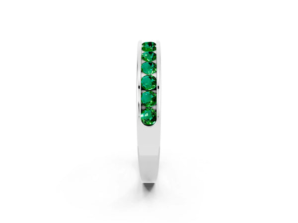 Sterling Silver Round Lab-Grown Emerald Channel Set Half Eternity Band with Plain Walls