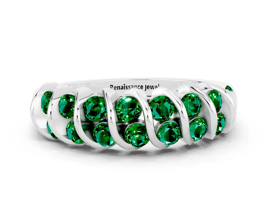 White gold Channel Set Round Emerald Multi-Row Band_6