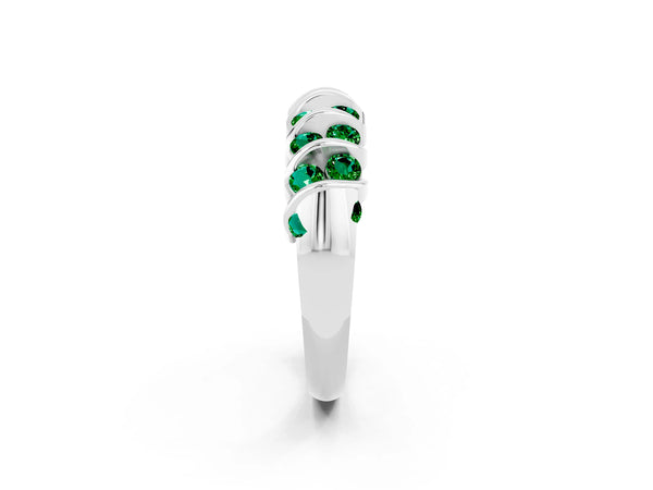 Silver Channel Set Round Emerald Multi-Row Band