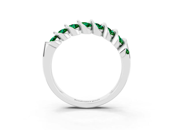 White gold Channel Set Round Emerald Multi-Row Band