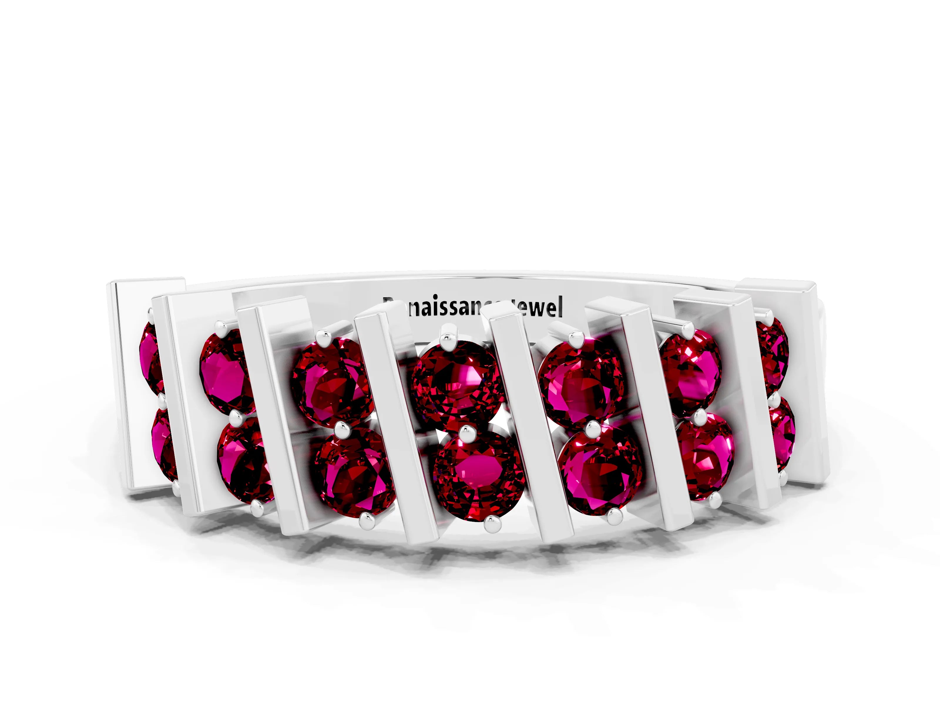 White gold Channel Set Round Garnet Anniversary Band with Vertical Prongs_6