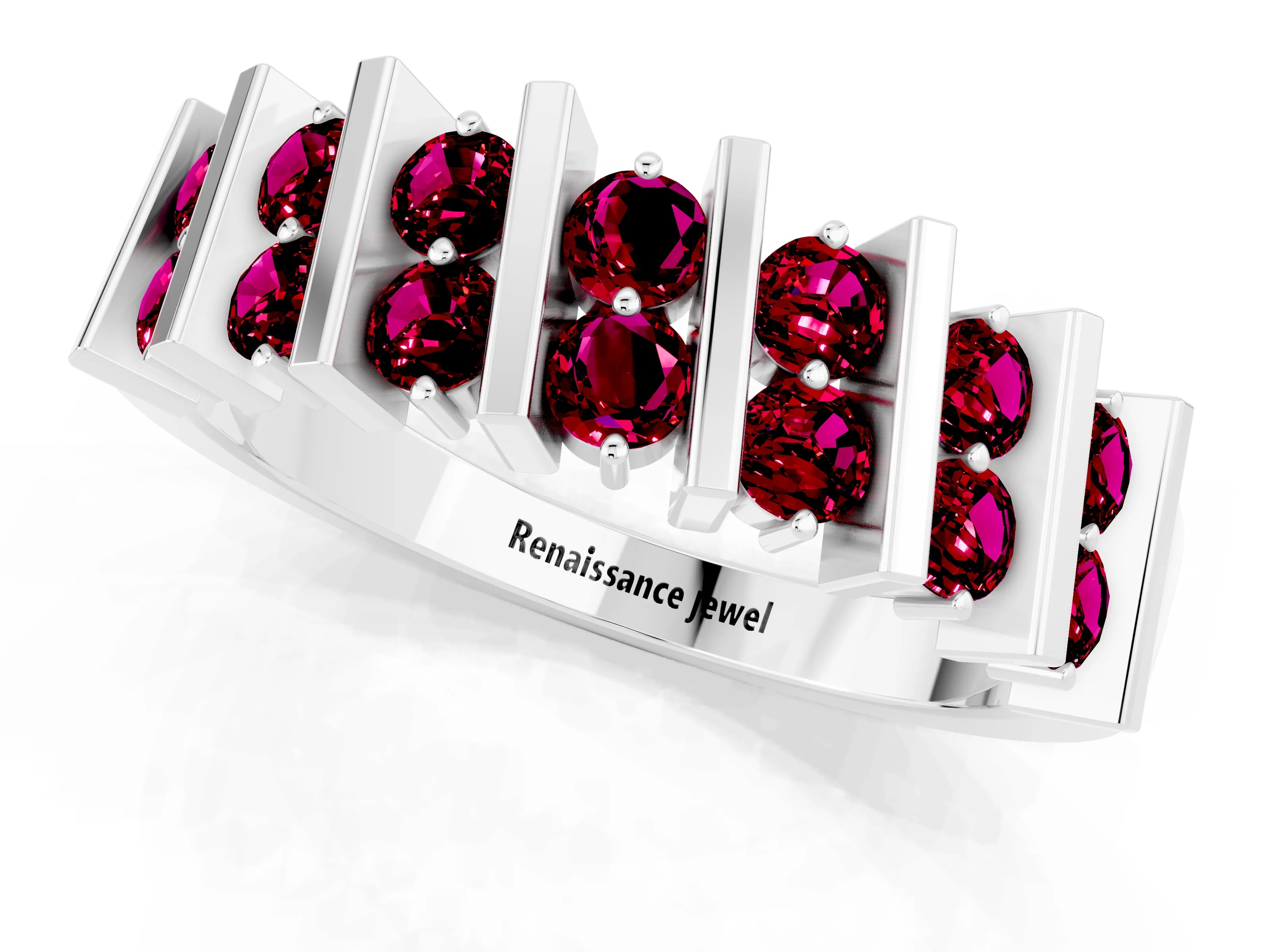 White gold Channel Set Round Garnet Anniversary Band with Vertical Prongs_7