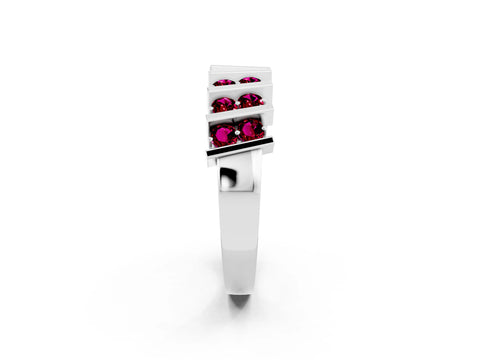 White gold Channel Set Round Garnet Anniversary Band with Vertical Prongs_8