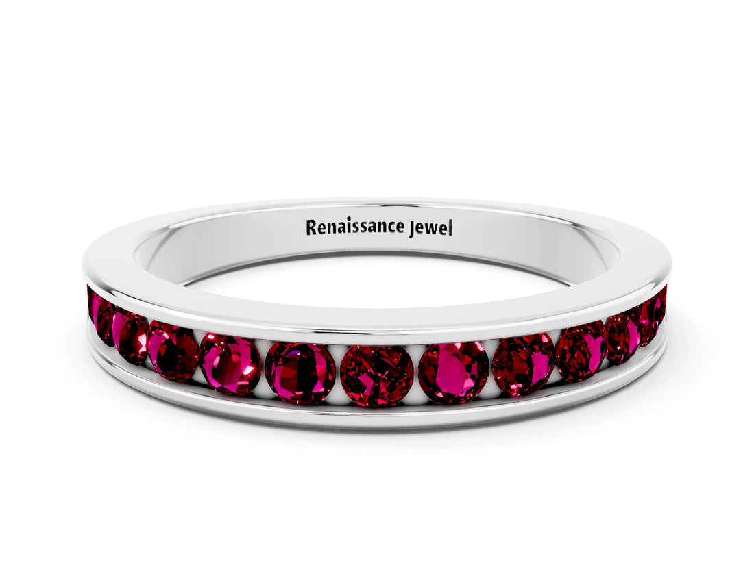 White gold Channel Set Round Garnet Eternity Band_6