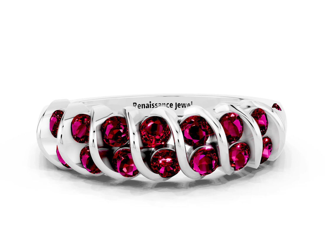 White gold Channel Set Round Garnet Multi-Row Band_6