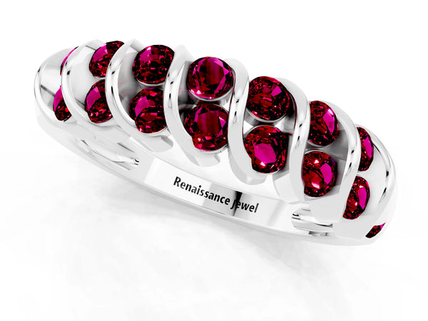White gold Channel Set Round Garnet Multi-Row Band