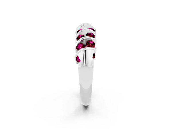 Silver Channel Set Round Garnet Multi-Row Band