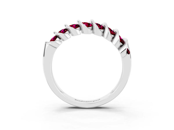 White gold Channel Set Round Garnet Multi-Row Band
