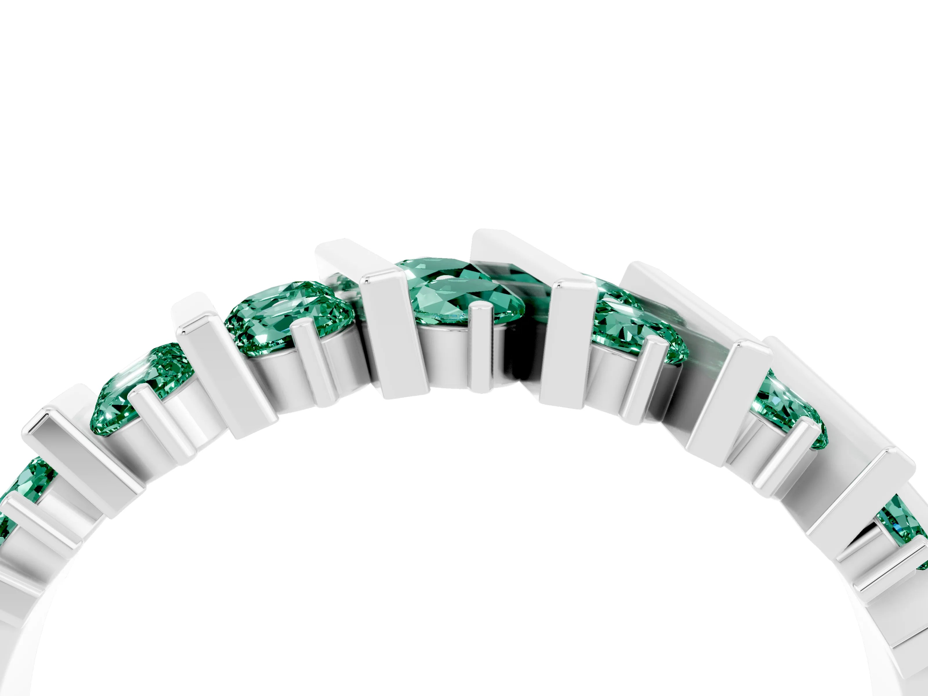 White gold Channel Set Round Green Sapphire Anniversary Band with Vertical Prongs_10
