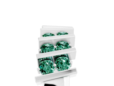 White gold Channel Set Round Green Sapphire Anniversary Band with Vertical Prongs_11