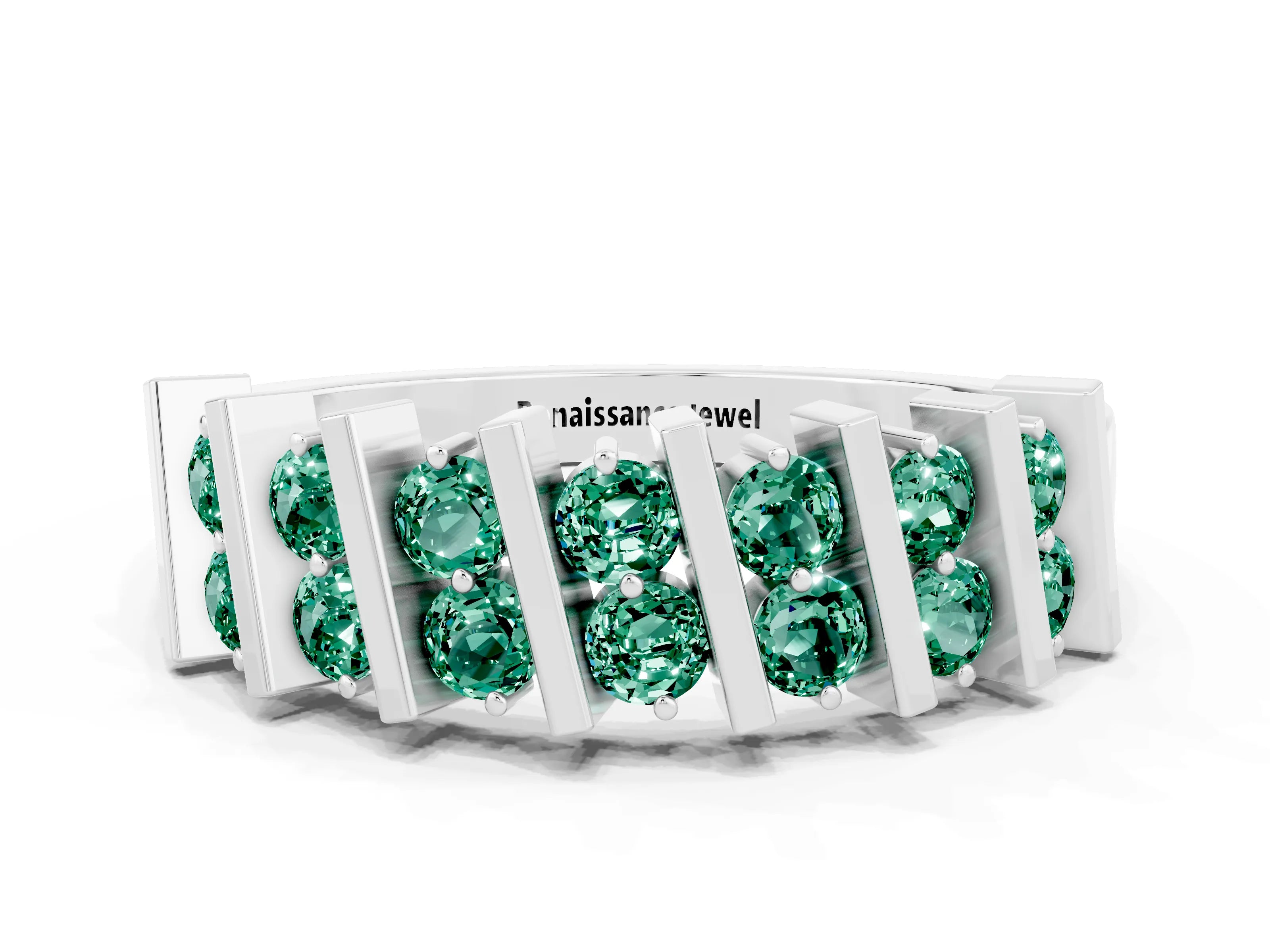 White gold Channel Set Round Green Sapphire Anniversary Band with Vertical Prongs_6