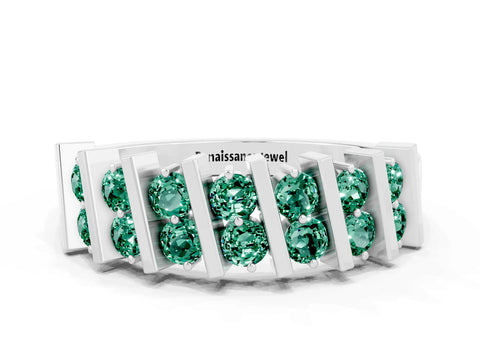White gold Channel Set Round Green Sapphire Anniversary Band with Vertical Prongs_6