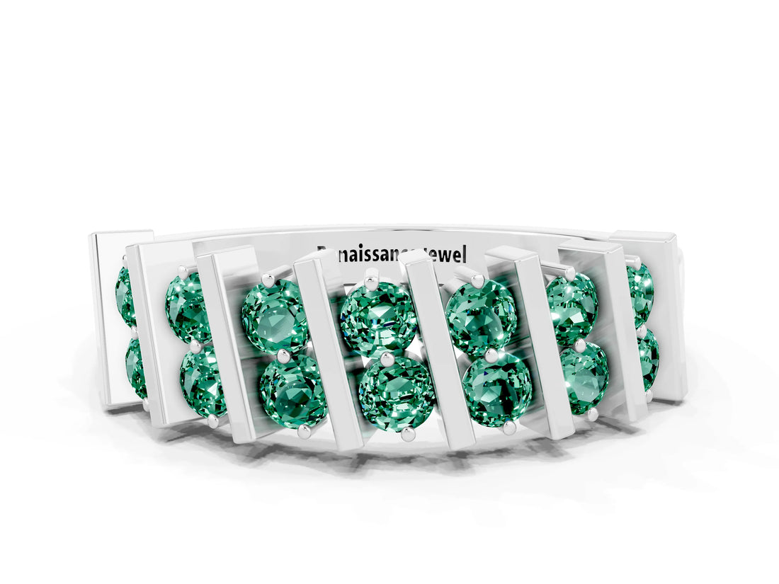White gold Channel Set Round Green Sapphire Anniversary Band with Vertical Prongs_6