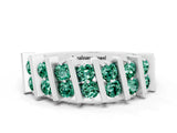 White gold Channel Set Round Green Sapphire Anniversary Band with Vertical Prongs_6