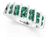 White gold Channel Set Round Green Sapphire Anniversary Band with Vertical Prongs_7