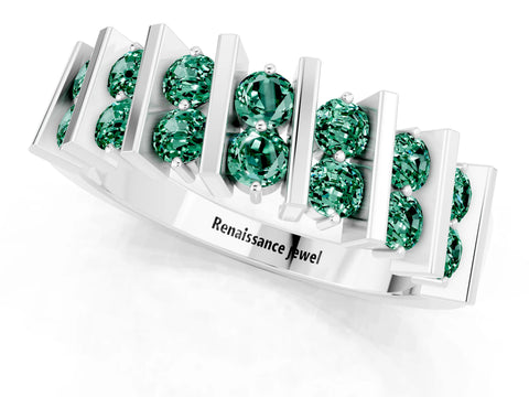 White gold Channel Set Round Green Sapphire Anniversary Band with Vertical Prongs_7
