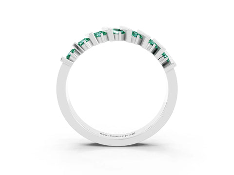 White gold Channel Set Round Green Sapphire Anniversary Band with Vertical Prongs_9