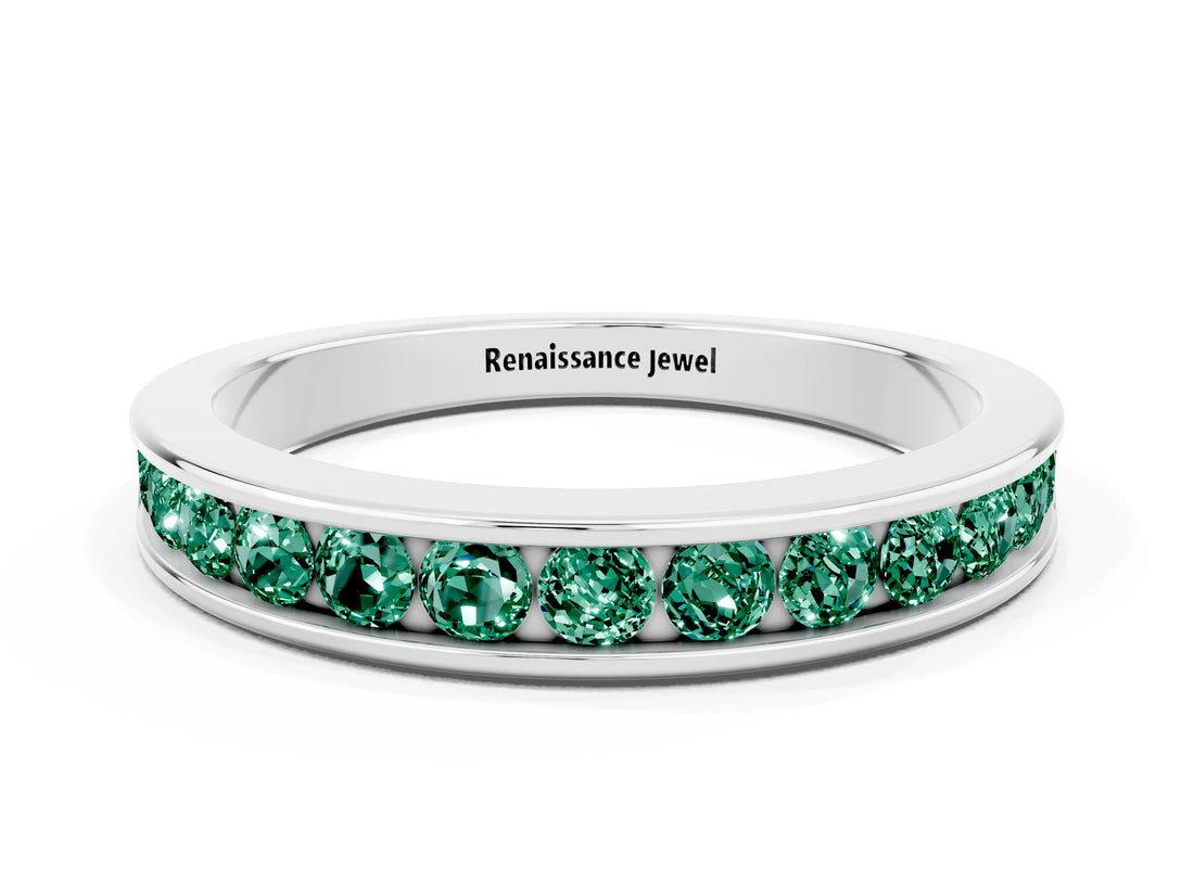 White gold Channel Set Round Green Sapphire Eternity Band_6