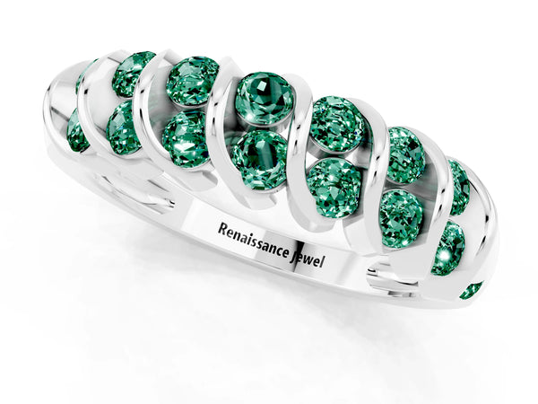 Platinum Channel Set Round Green Sapphire Multi-Row Band