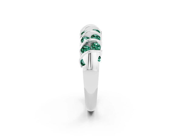 Platinum Channel Set Round Green Sapphire Multi-Row Band