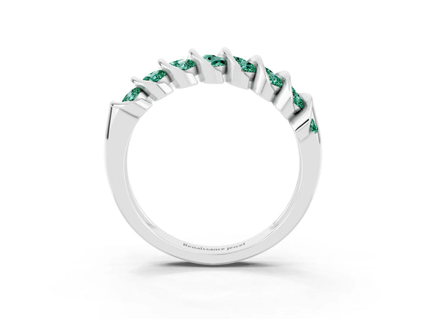 White gold Channel Set Round Green Sapphire Multi-Row Band