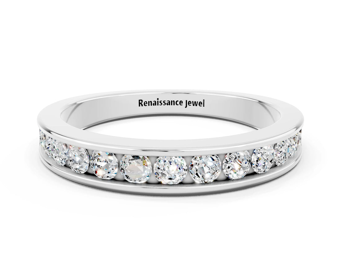 White gold Channel Set Round Moissanite Eternity Band_6