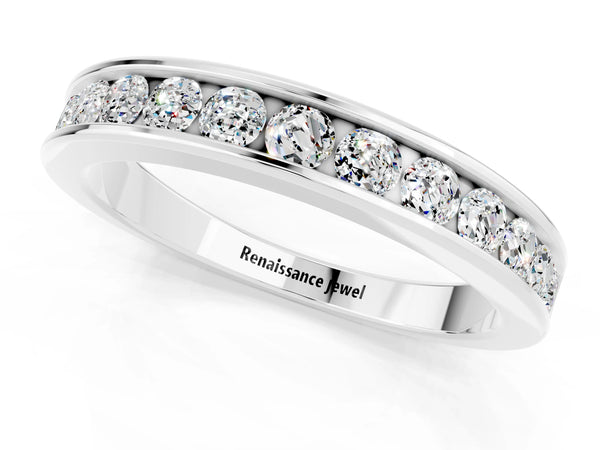 Sterling Silver Round Moissanite Channel Set Half Eternity Band with Plain Walls