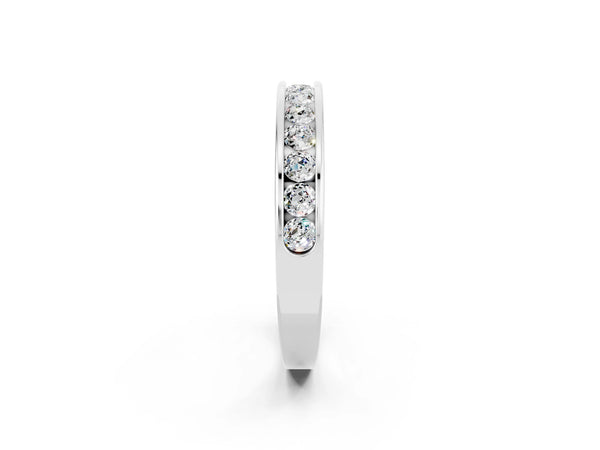 White Gold Round Moissanite Channel Set Half Eternity Band with Plain Walls