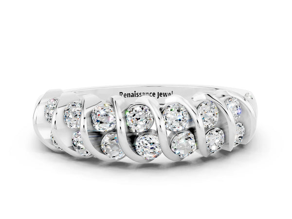 Silver Channel Set Round Moissanite Multi-Row Band