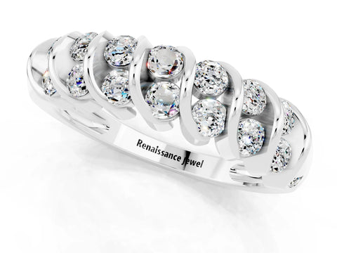 White gold Channel Set Round Moissanite Multi-Row Band_7
