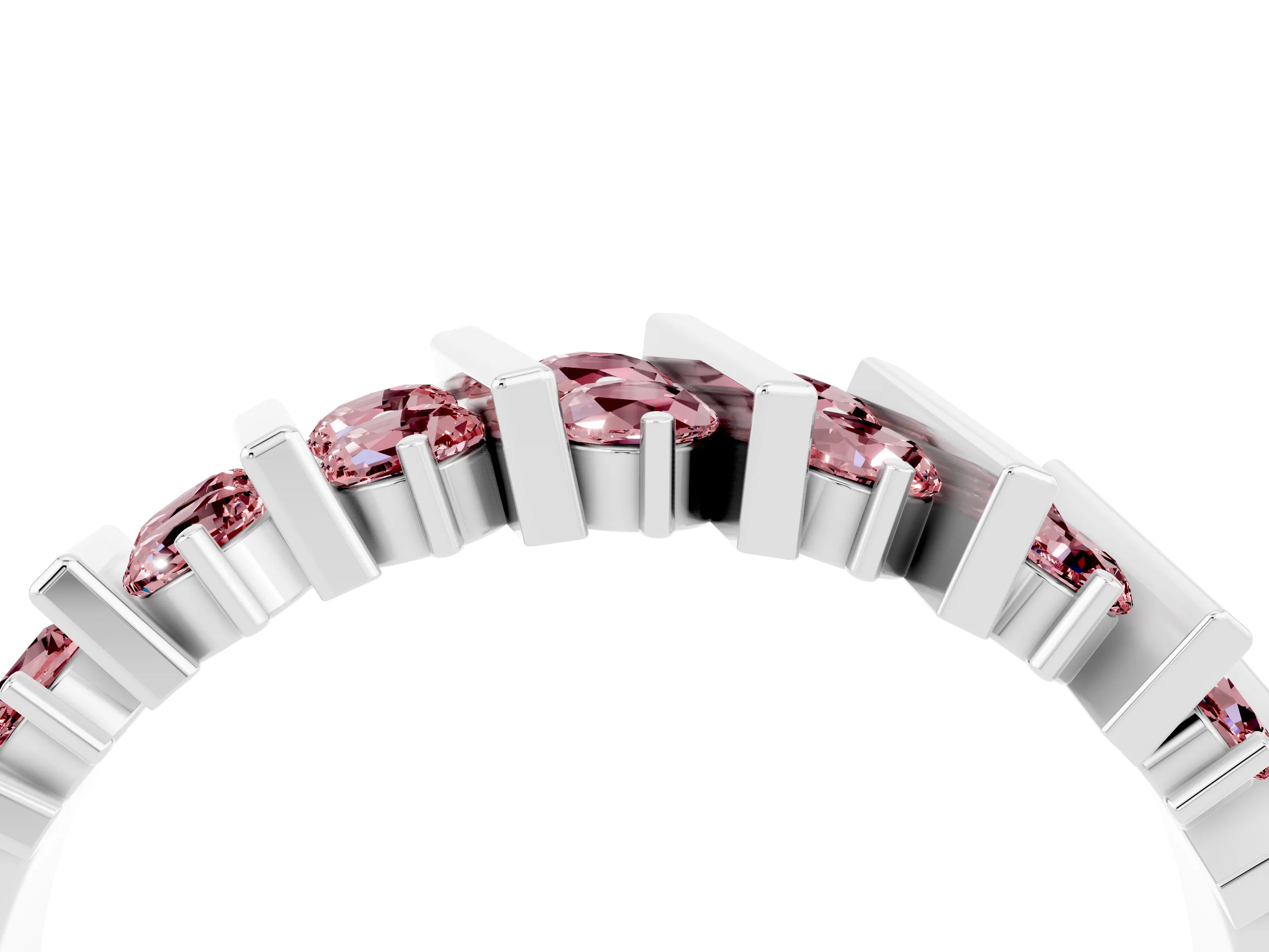 White gold Channel Set Round Morganite Anniversary Band with Vertical Prongs_10