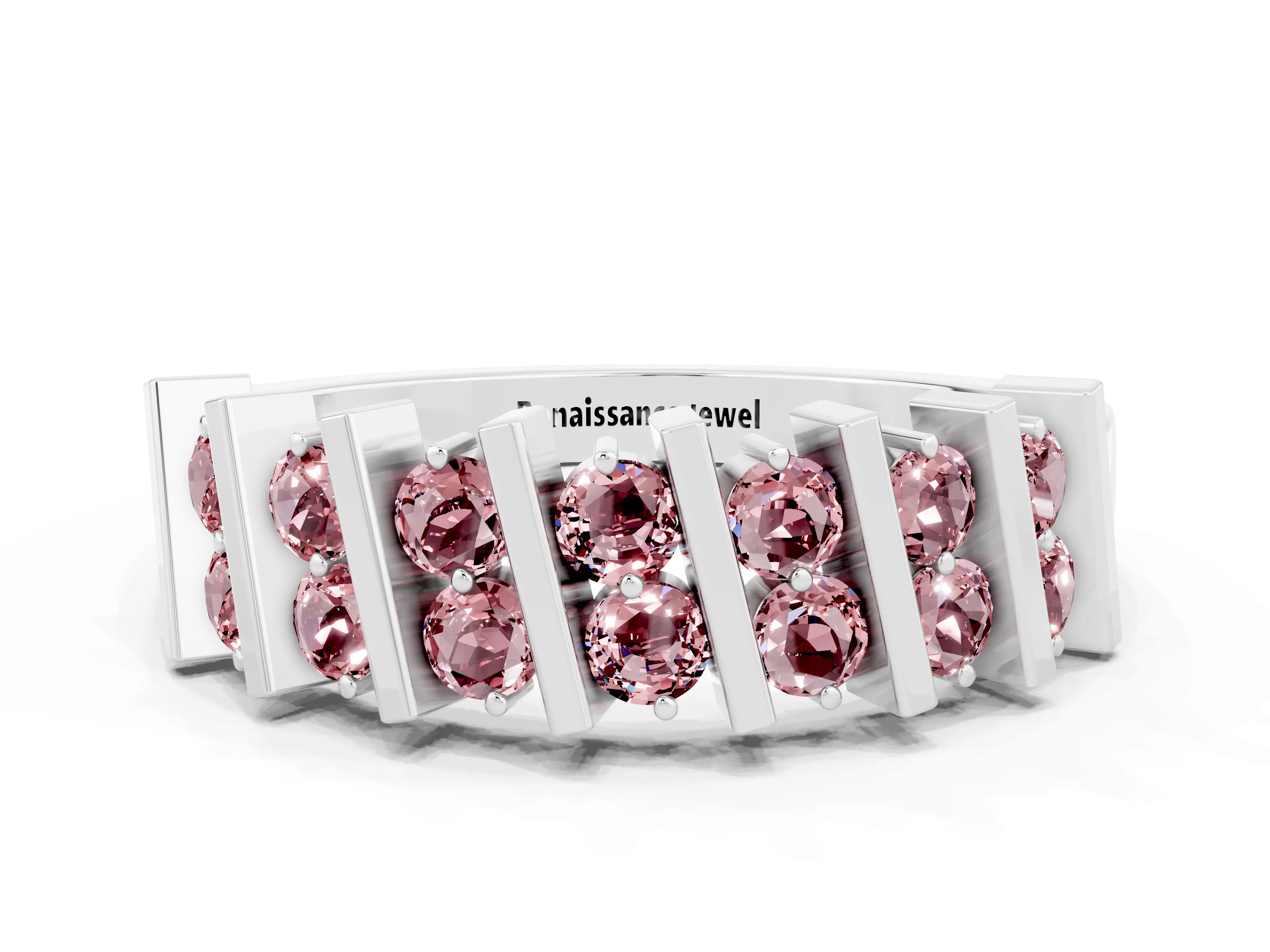 White gold Channel Set Round Morganite Anniversary Band with Vertical Prongs_6