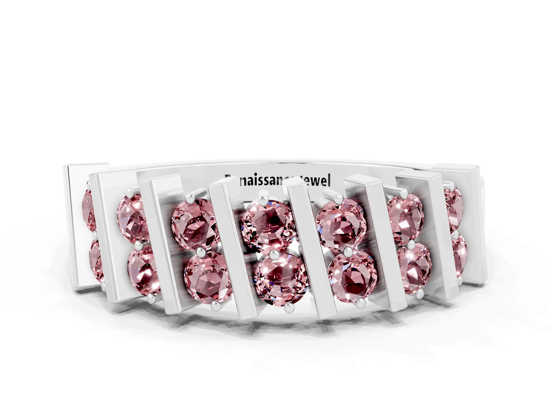 White gold Channel Set Round Morganite Anniversary Band with Vertical Prongs_6
