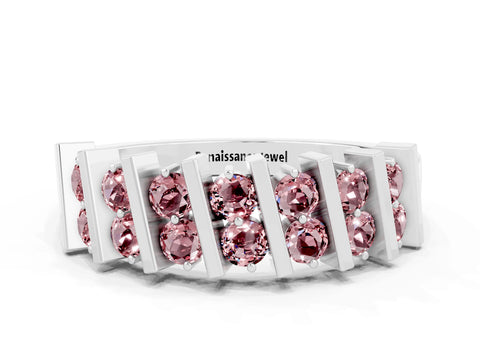 White gold Channel Set Round Morganite Anniversary Band with Vertical Prongs_6