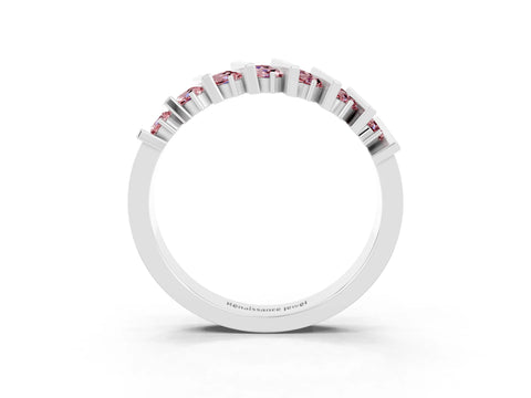 White gold Channel Set Round Morganite Anniversary Band with Vertical Prongs_9