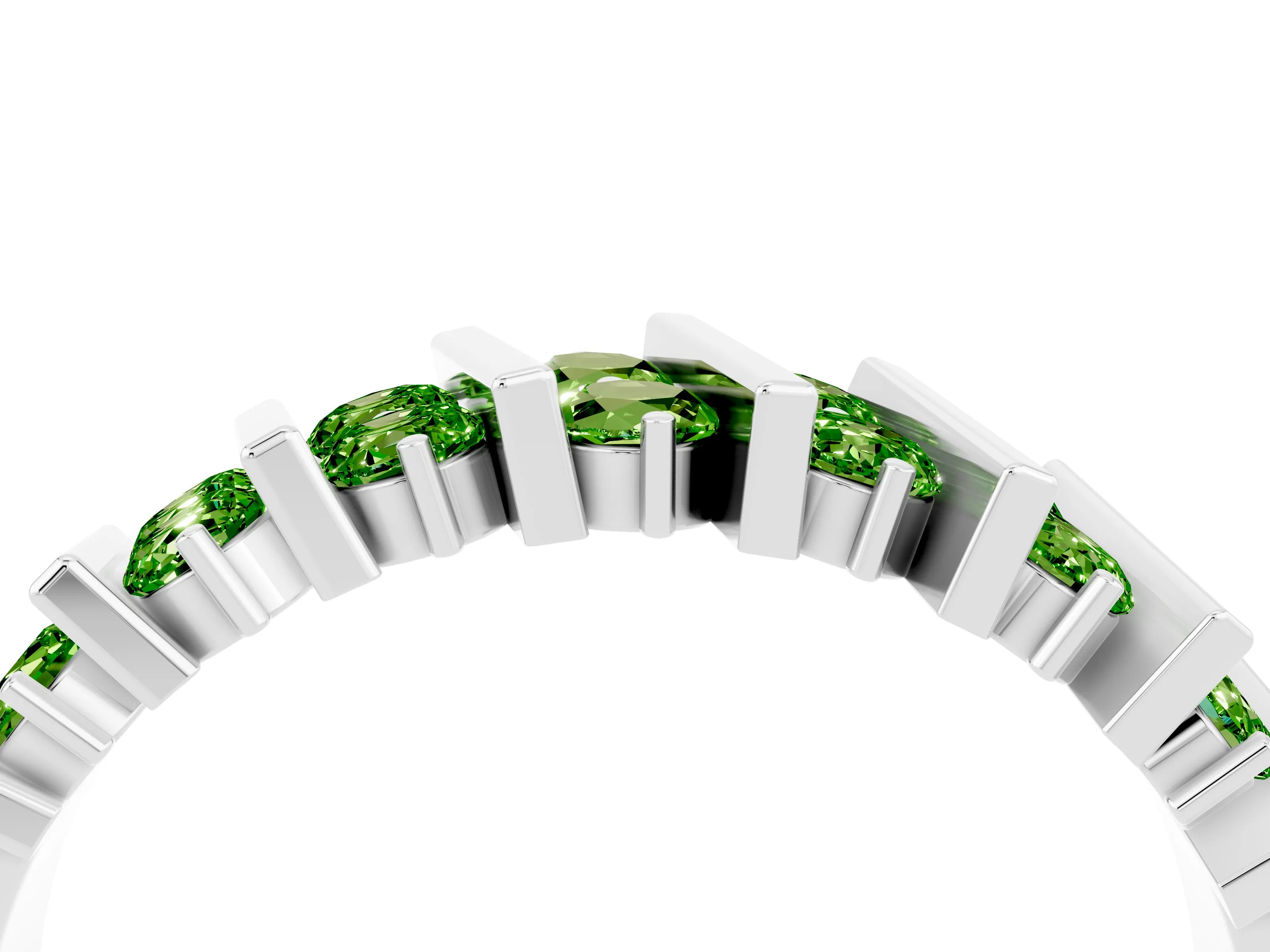 White gold Channel Set Round Peridot Anniversary Band with Vertical Prongs_10