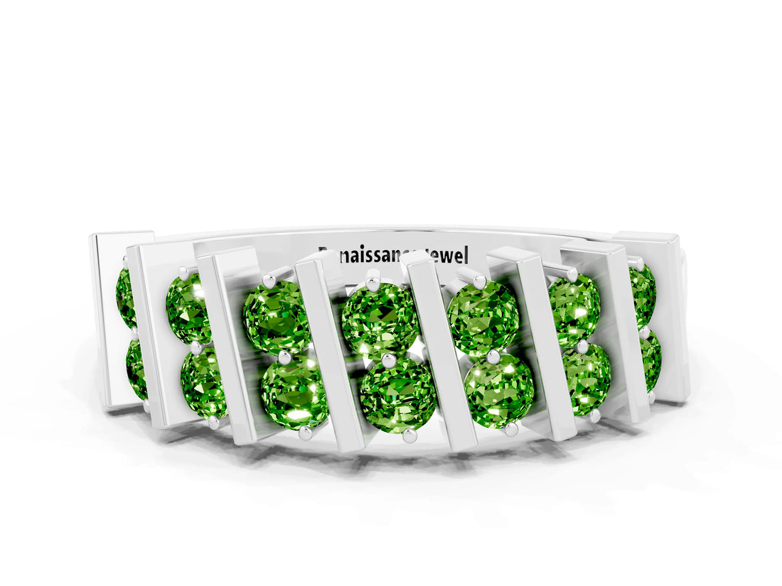 White gold Channel Set Round Peridot Anniversary Band with Vertical Prongs_6